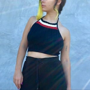 Navy / Red White Knit Halter Top